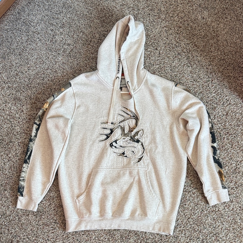 Legendary Whitetails Beige V-Neck Sweater with Antler Design